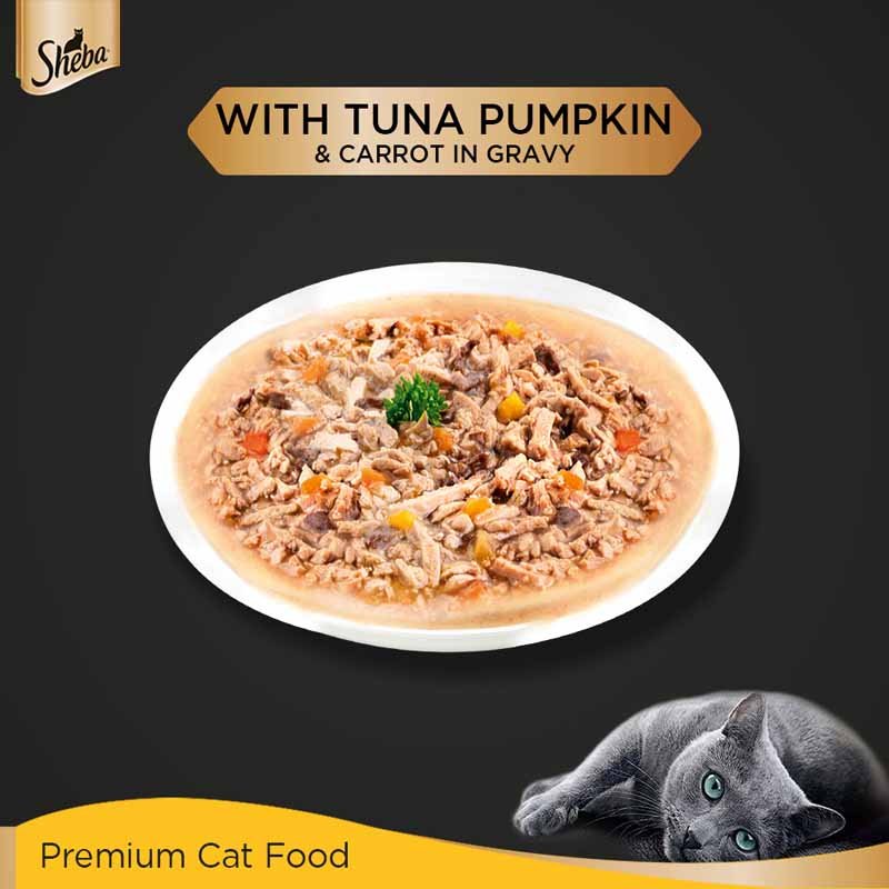 Sheba Fine Premium Adult (1+ Years) Wet Cat Food, Tuna Pumpkin & Carrot in Gravy