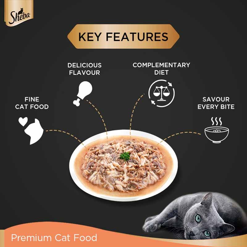 Sheba Fine Premium Adult (1+ Years) Wet Cat Food, Chicken with Tuna in Gravy