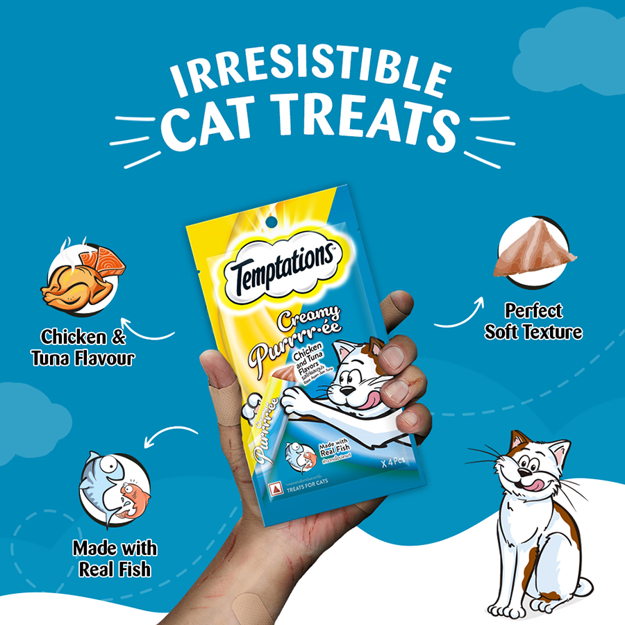 Temptations Creamy Purrrr-ee Cat Treats, Chicken & Tuna Flavors  48g (4 pieces)