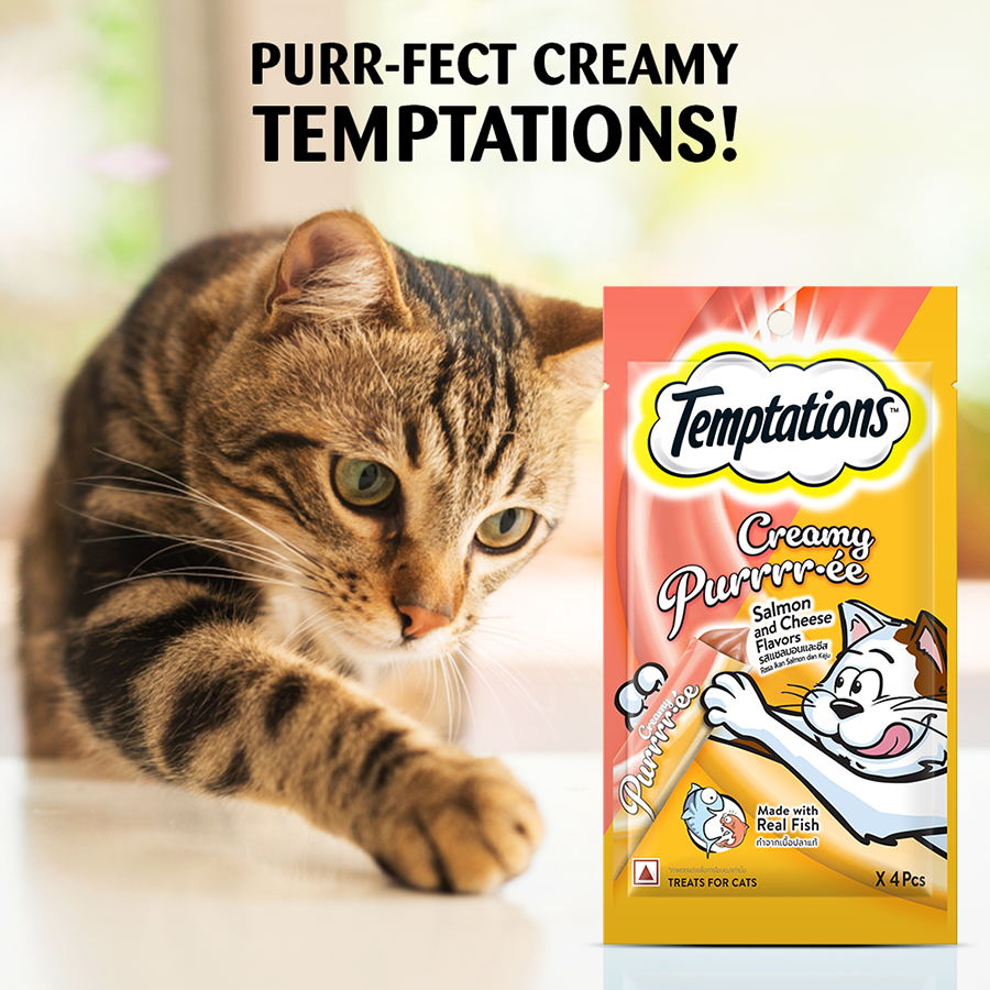 Temptations Creamy Purrrr-ée, Salmon & Cheese Flavour 48g (4 pieces)