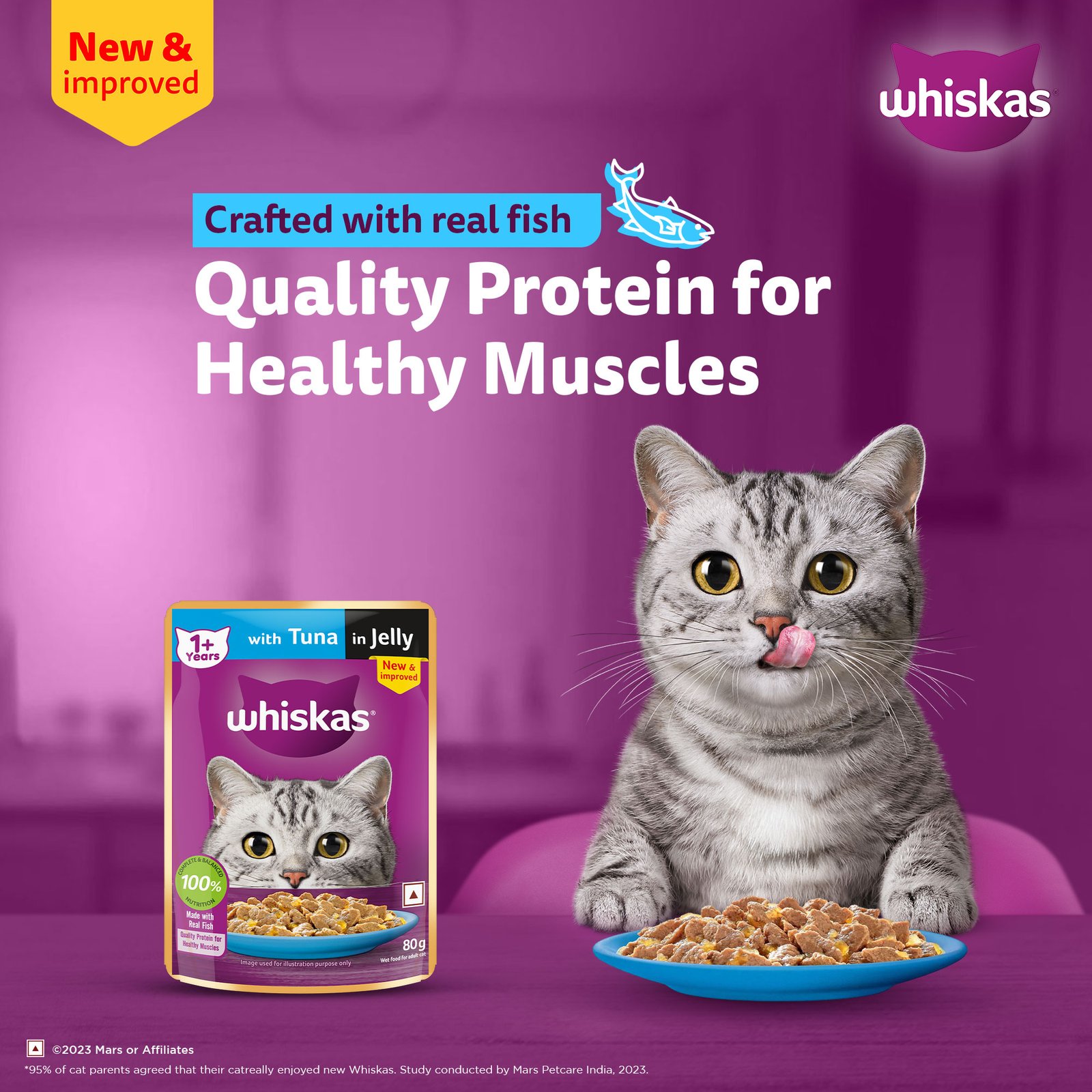 Whiskas Wet Cat Food for Adult Cats (1+Years), Tuna in Jelly Flavour,  80g