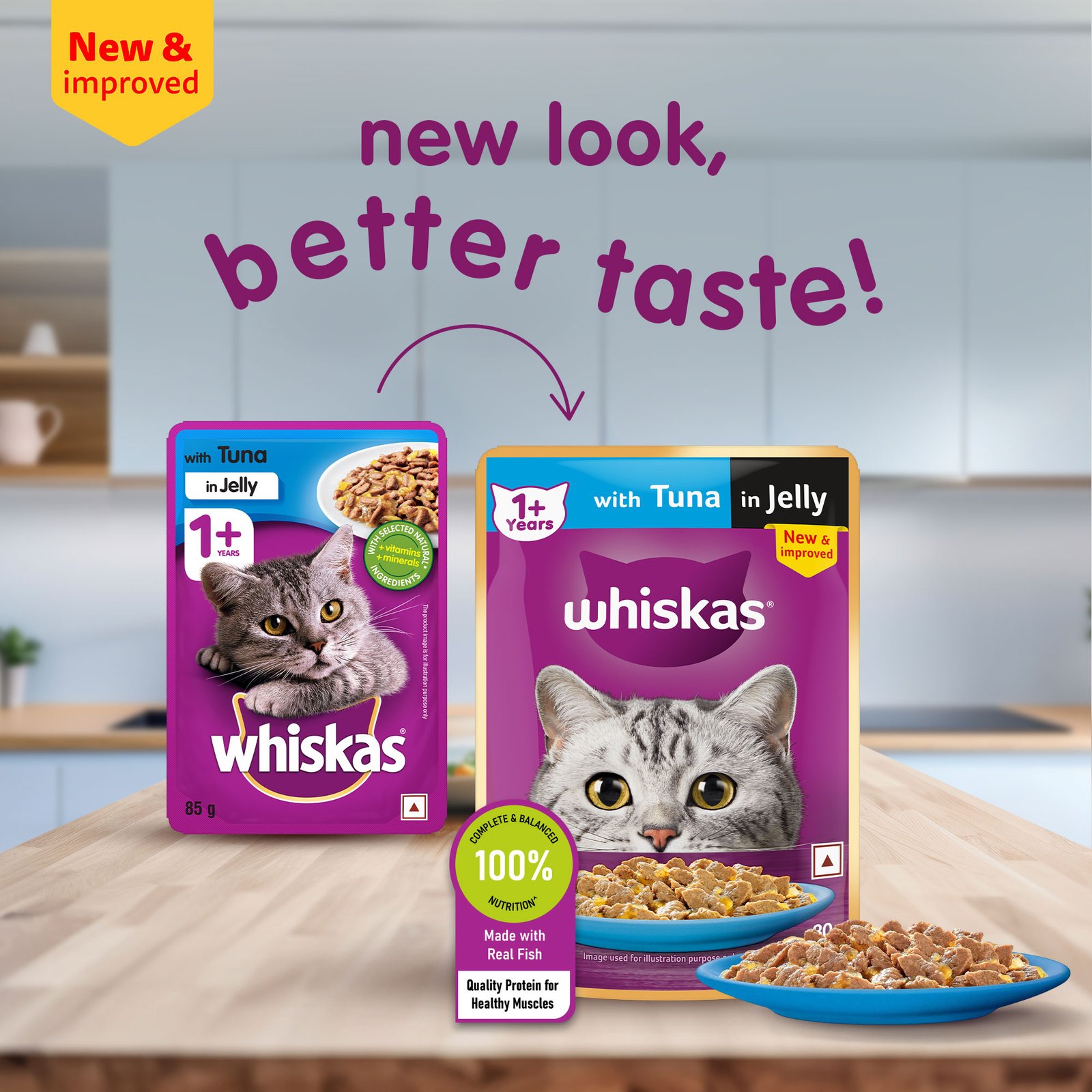 Whiskas Wet Cat Food for Kittens (2-12 Months), Tuna in Jelly Flavour,  80g
