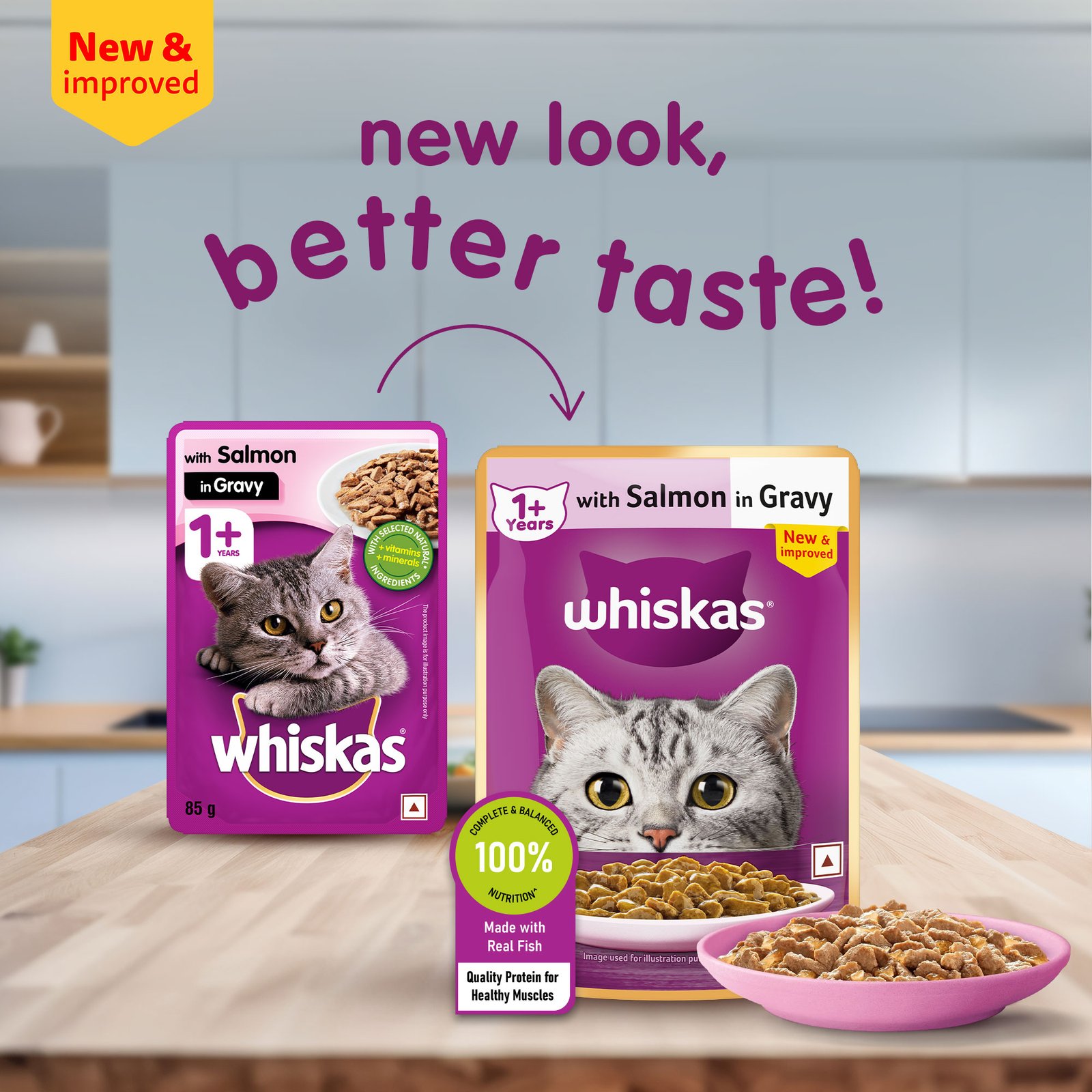 Whiskas Wet Cat Food for Adult Cats (1+Years), Salmon in Gravy Flavour,  80g
