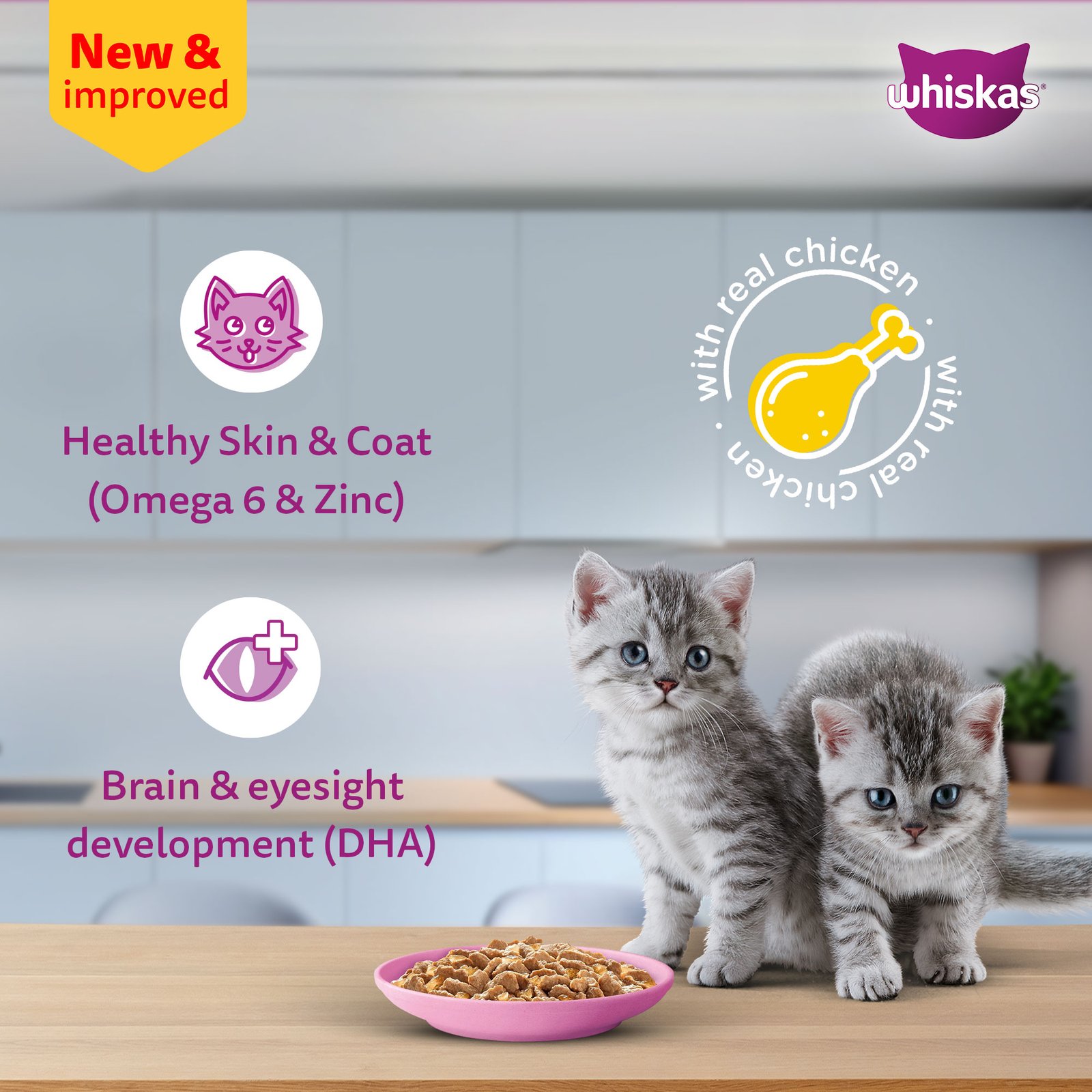 Whiskas Wet Cat Food for Kittens (2-12 Months), Chicken in Gravy Flavour,  80g