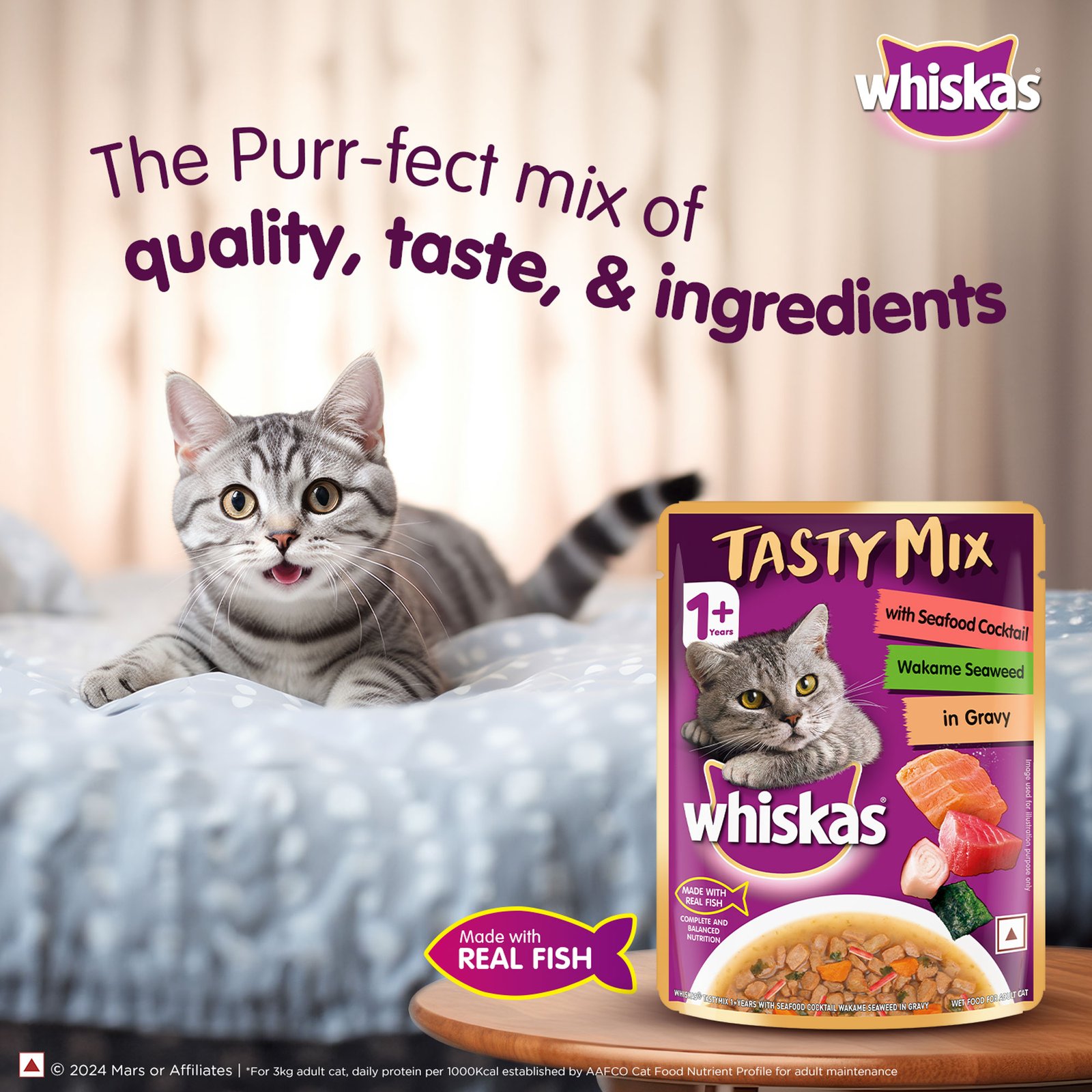 Whiskas Tasty Mix Adult (1+ year) Wet Cat Food, Seafood