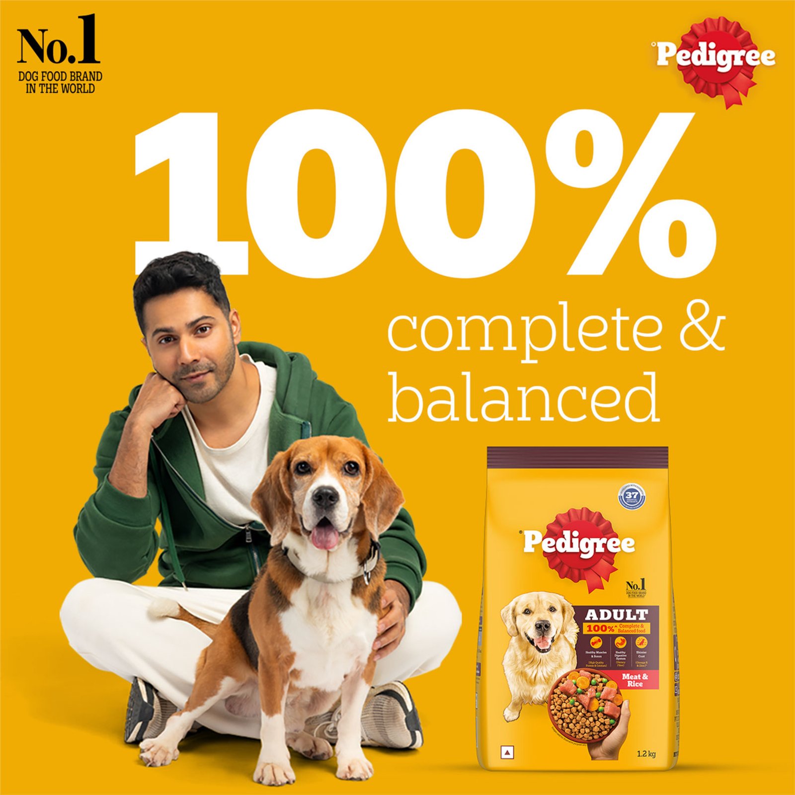 Pedigree Adult Dry Dog Food Food, Meat & Rice, 2.8kg Pack