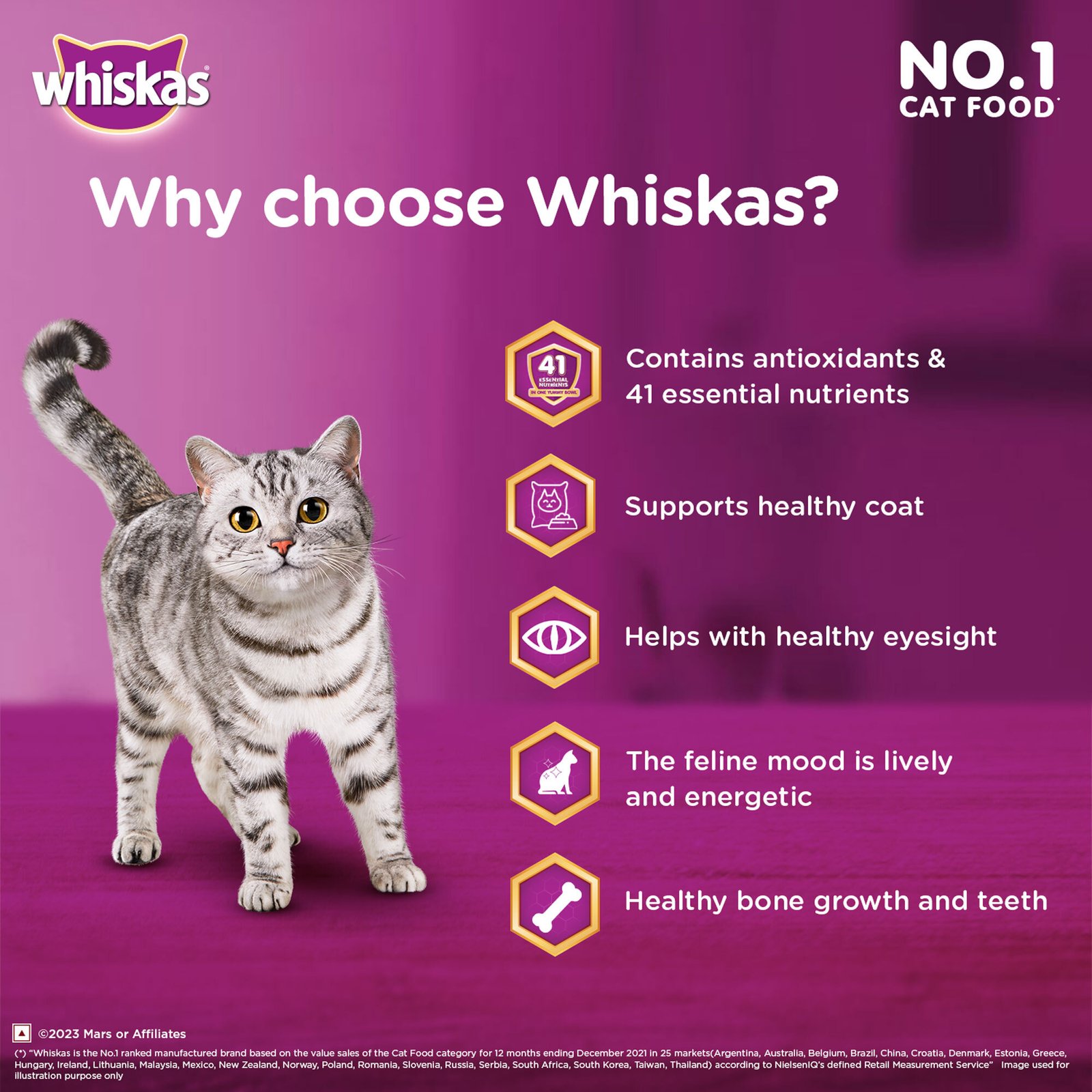 Whiskas Dry Cat Food For Adult Cats - Chicken Flavour, 1+ Years
