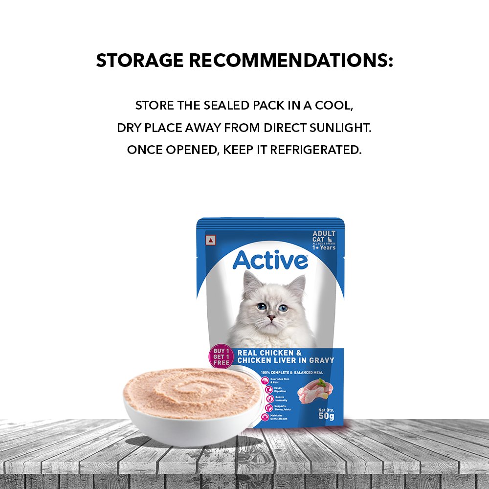 Active Adult Cat Wet Food, Real Ocean Fish in Gravy, 8 Pouches, 50g x 8 (Buy 1 Get 1 Free )
