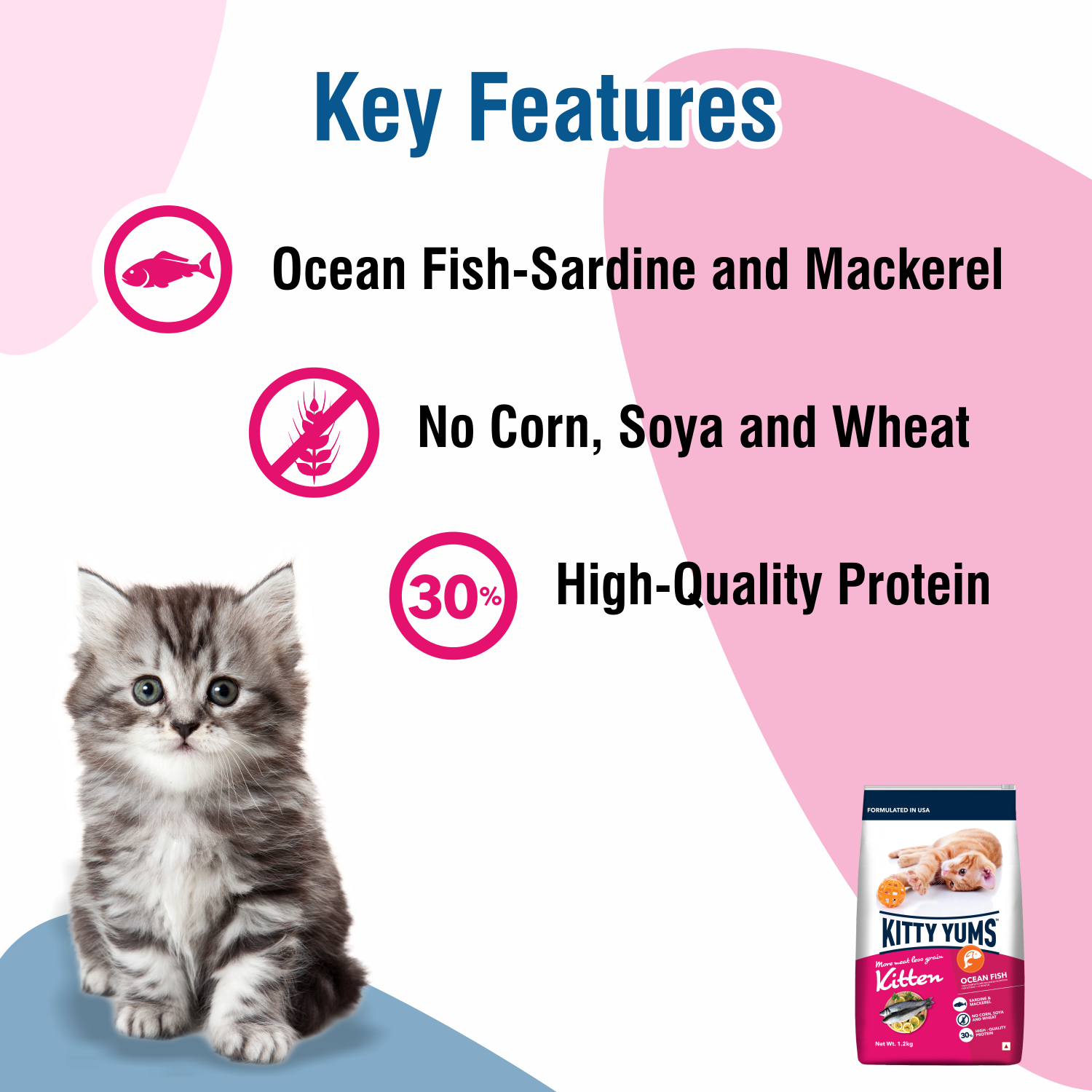 Kitty Yums Kitten (1-12 Months) Dry Cat Food, Ocean Fish