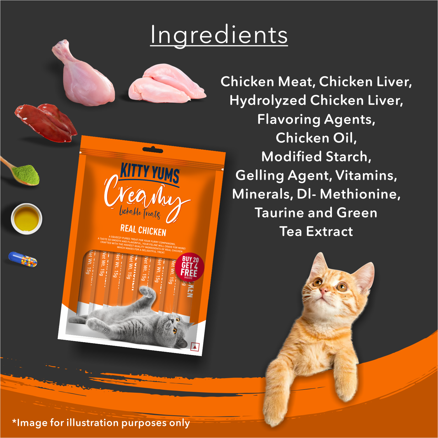 Kitty Yums Creamy Lickable Cat Treats,Real Chicken