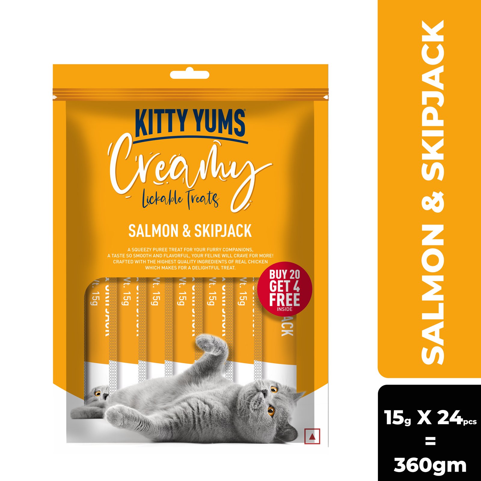 Kitty Yums Creamy Lickable Cat Treats,Salmon & Skipjack