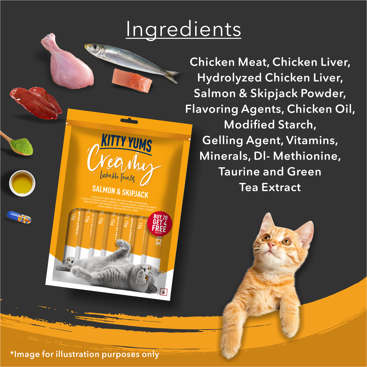 Kitty Yums Creamy Lickable Cat Treats,Salmon & Skipjack