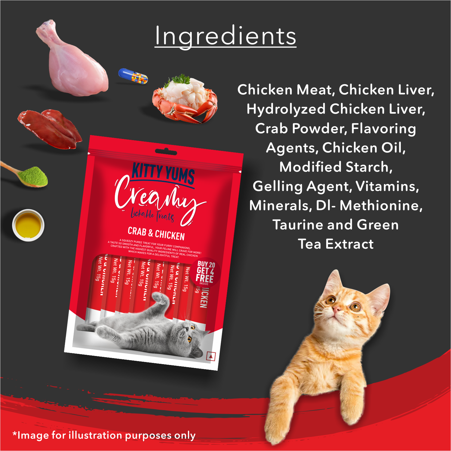 Kitty Yums Creamy Lickable Cat Treats,Crab & Chicken