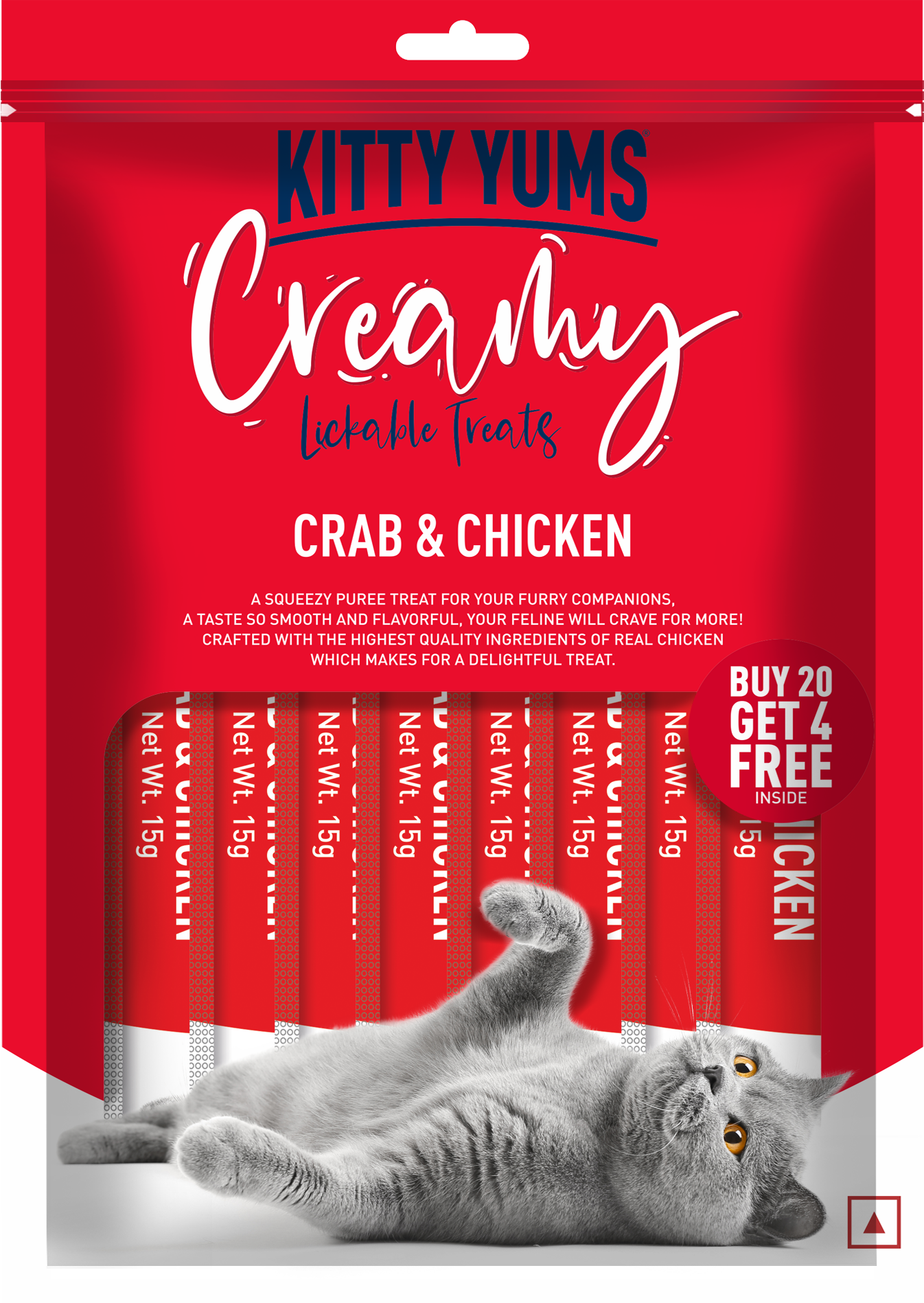 Kitty Yums Creamy Lickable Cat Treats,Crab & Chicken