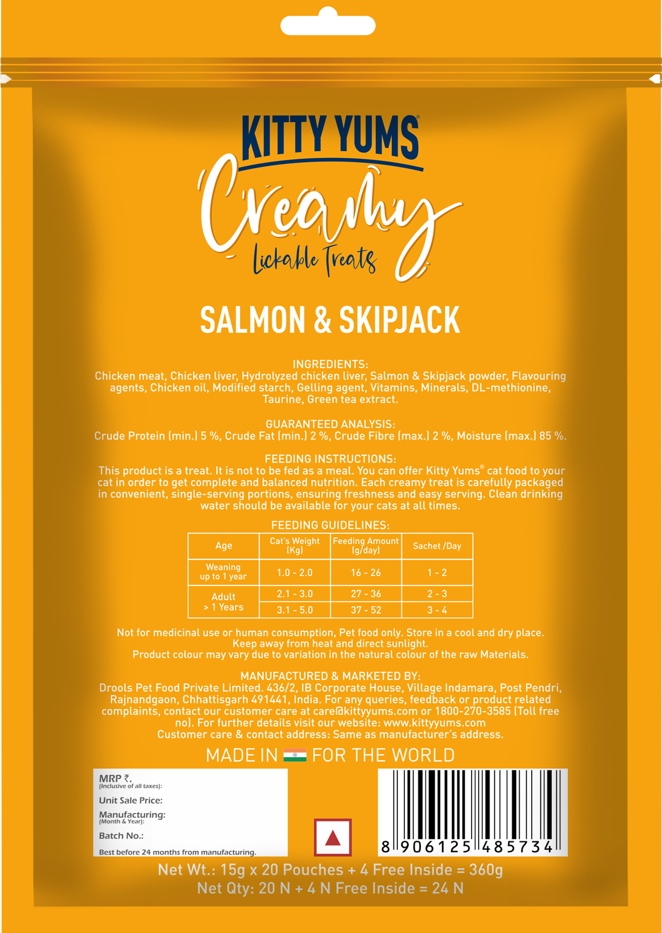 Kitty Yums Creamy Lickable Cat Treats,Salmon & Skipjack