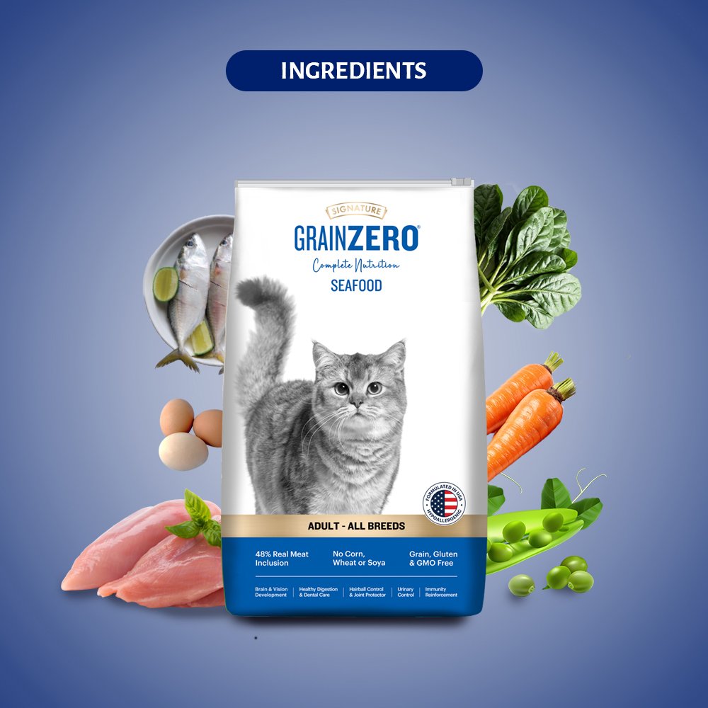 Grain Zero Sea food, Adult Dry Cat Food 1.2 Kg + Free Cat Creamy Treat 75g
