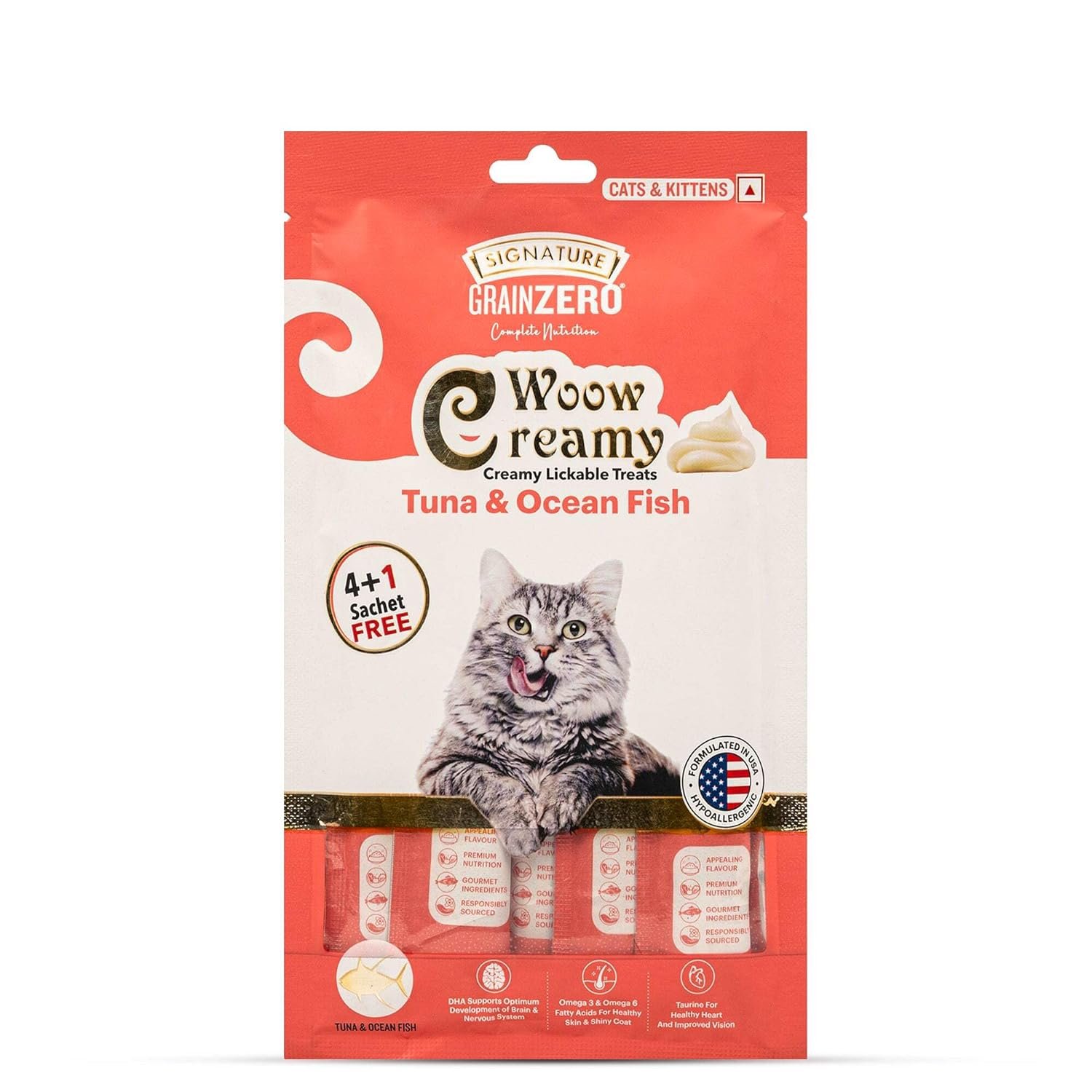 Grain Zero Signature Woow Creamy Lickable Treats For Cat & Kitten Combo - Tuna & Ocean Fish, Chicken & Liver, Salmon, Bonito & Scallop And Crab