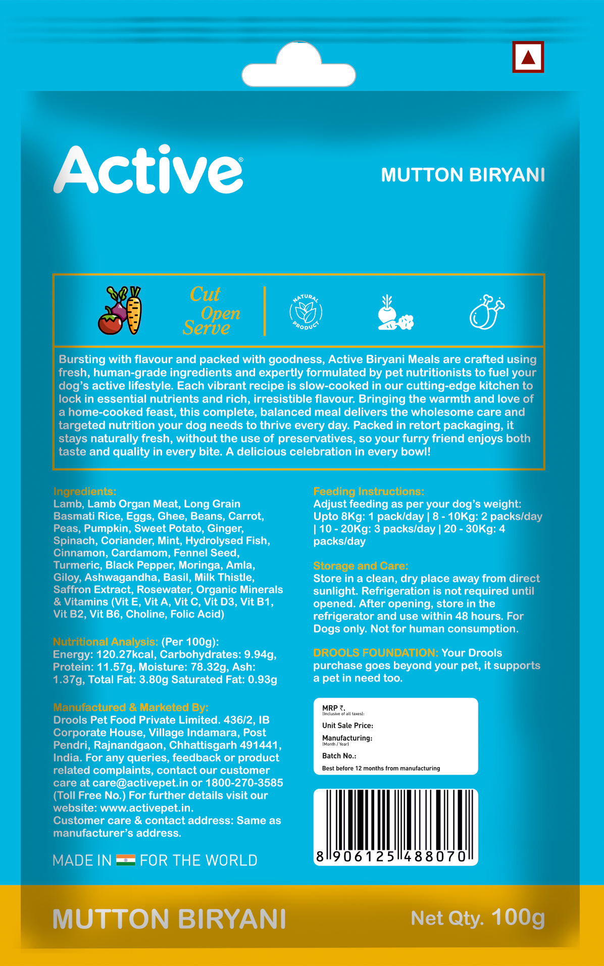 Active Mutton Biryani Fresh Dog Food